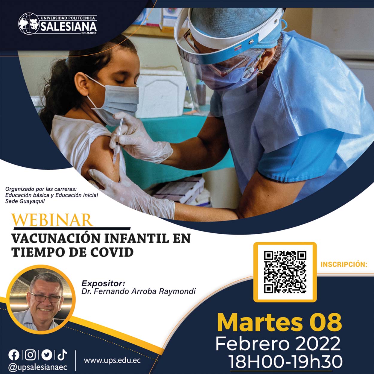Afiche promocional del Webinar: Vacunación infantil en tiempo de Covid
