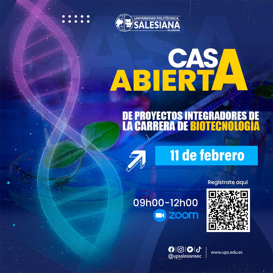 Afiche promocional del la Casa abierta de proyectos integradores de la carrera de Biotecnología