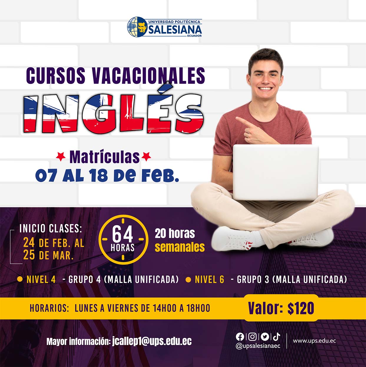Afiche promocional de los Cursos vacacionales de Inglés para estudiantes