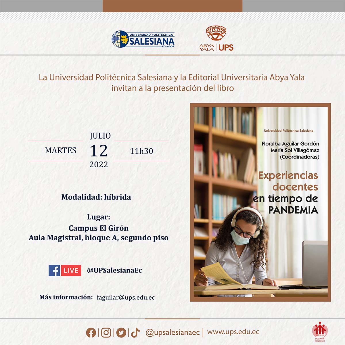 Afiche de la presentación del libro: Experiencias docentes en tiempos de pandemia