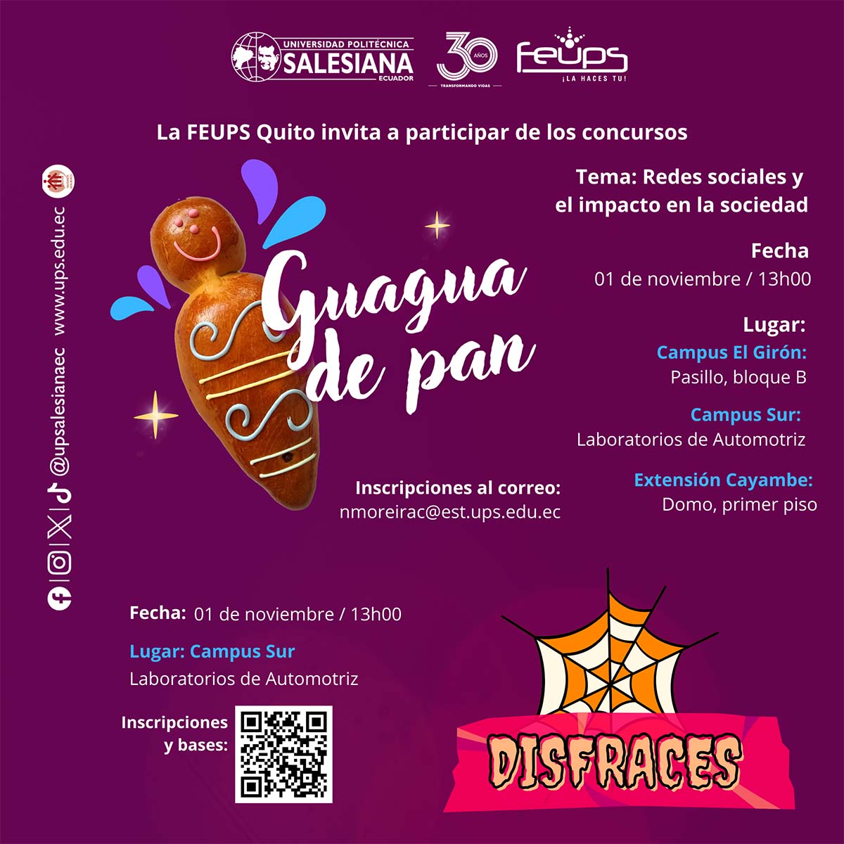 Afiche promocional de los Concursos: Guagua de pan y Disfraces