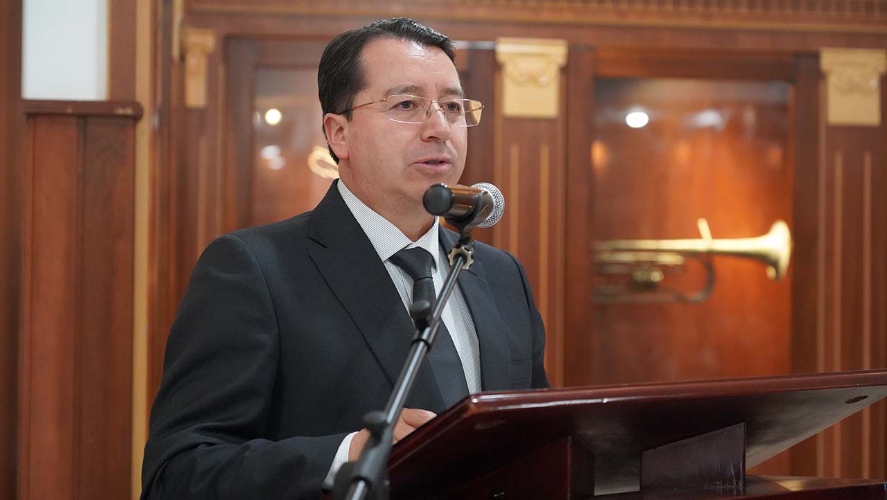 P. Juan Cárdenas durante su discurso de bienvenida al Encuentro Nacional de Gestión Cultural