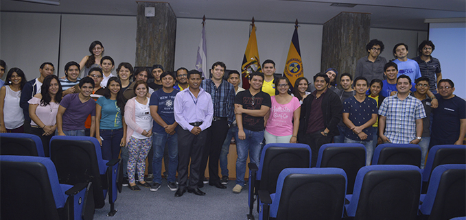 Byron Lima (middle) and Adolfo Villacreses with students