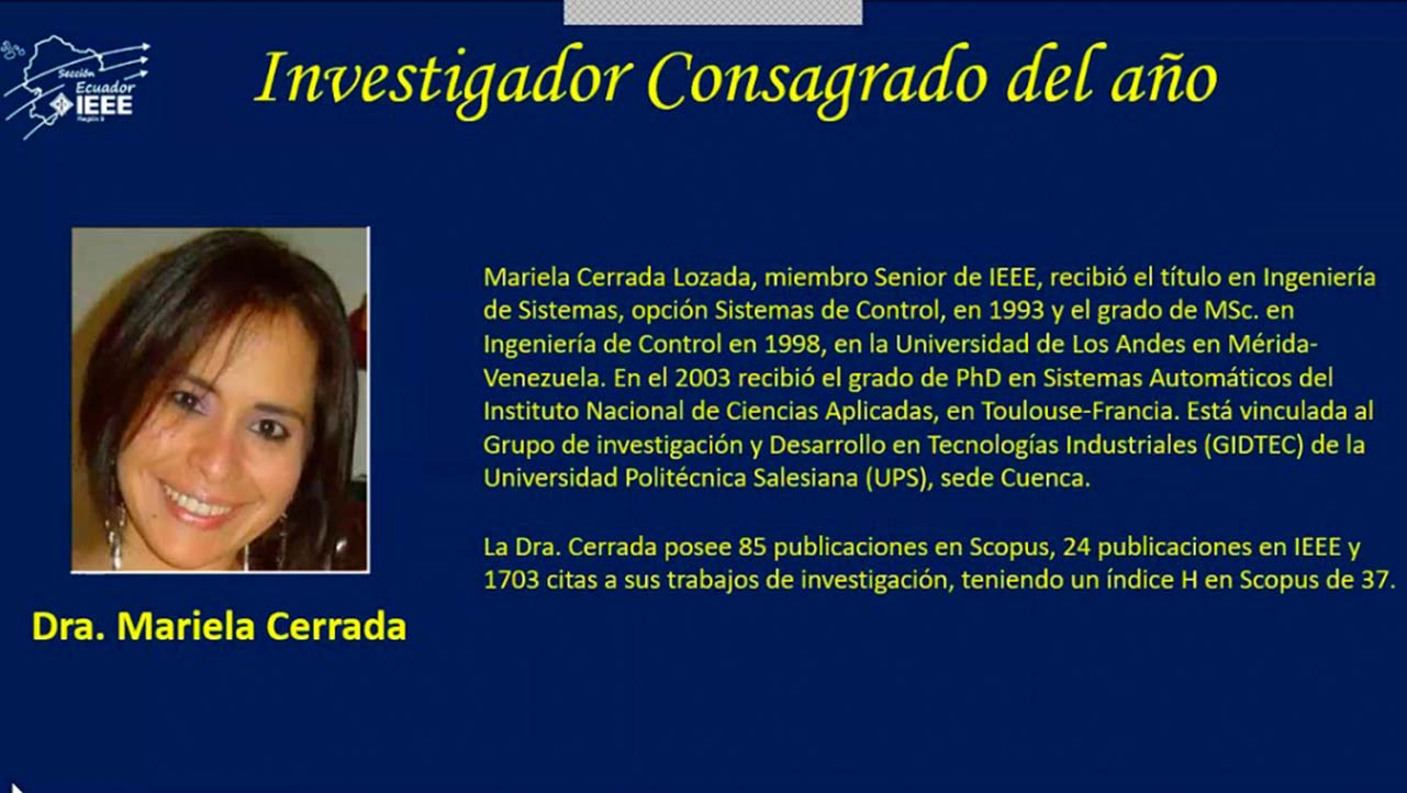Reconocimiento a Mariela Cerrada como Investigadora Consagrada del año