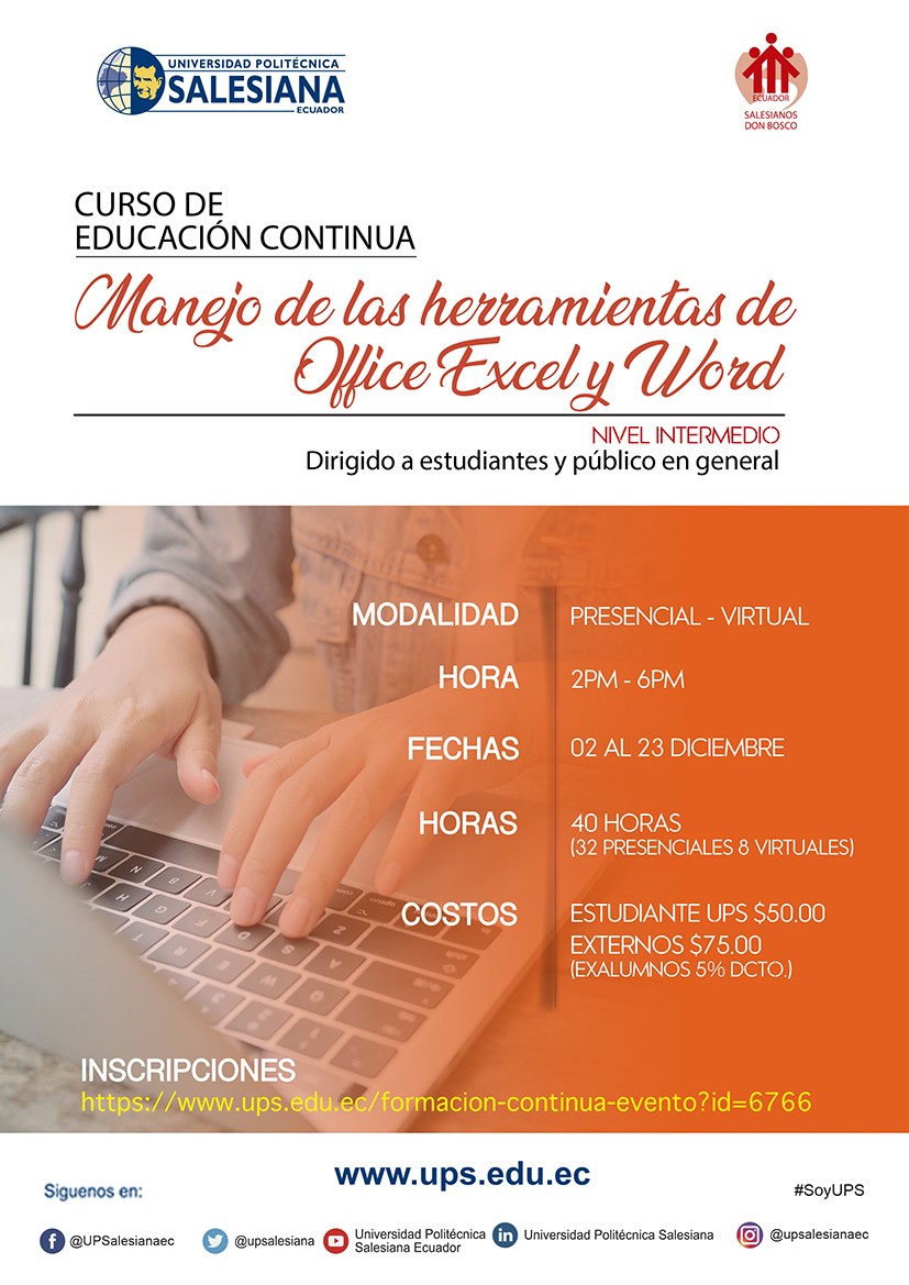 Manejo de las Herramientas de Office Excel y Word nivel intermedio - UPS