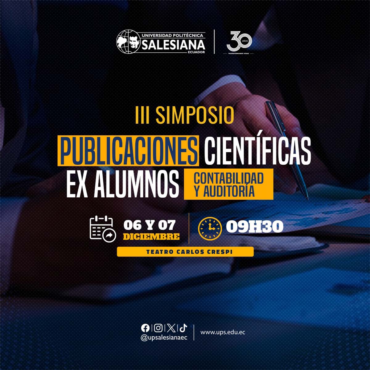 Afiche promocional del III Simposio de Publicaciones Científicas de ex alumnos de la carrera de Contabilidad y Auditoría