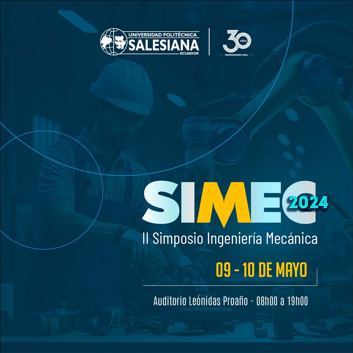 Afiche promocional del II Simposio de Ingeniería Mecánica UPS 2024