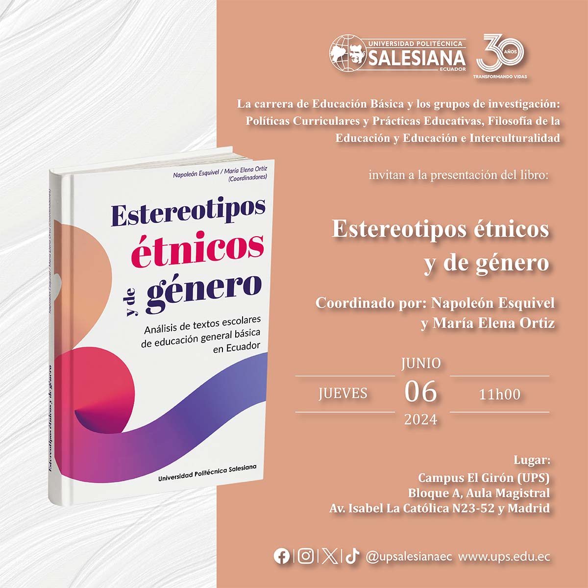 Afiche de la Presentación del libro: Estereotipos étnicos y de género