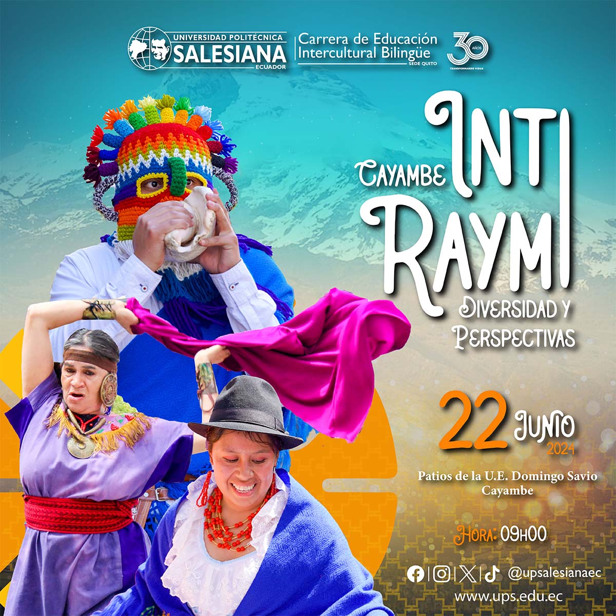 Afiche del VIII Encuentro Intercultural Inti Raymi: diversidad y perspectivas