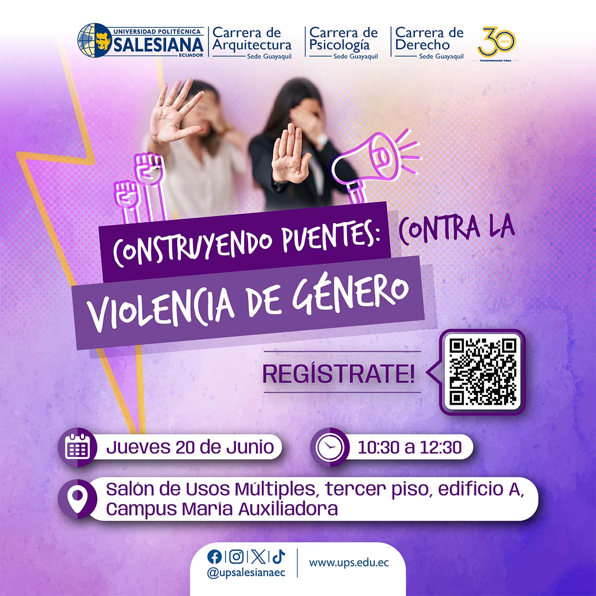Afiche promocional de la Conferencia: Construyendo Puentes contra la violencia de género