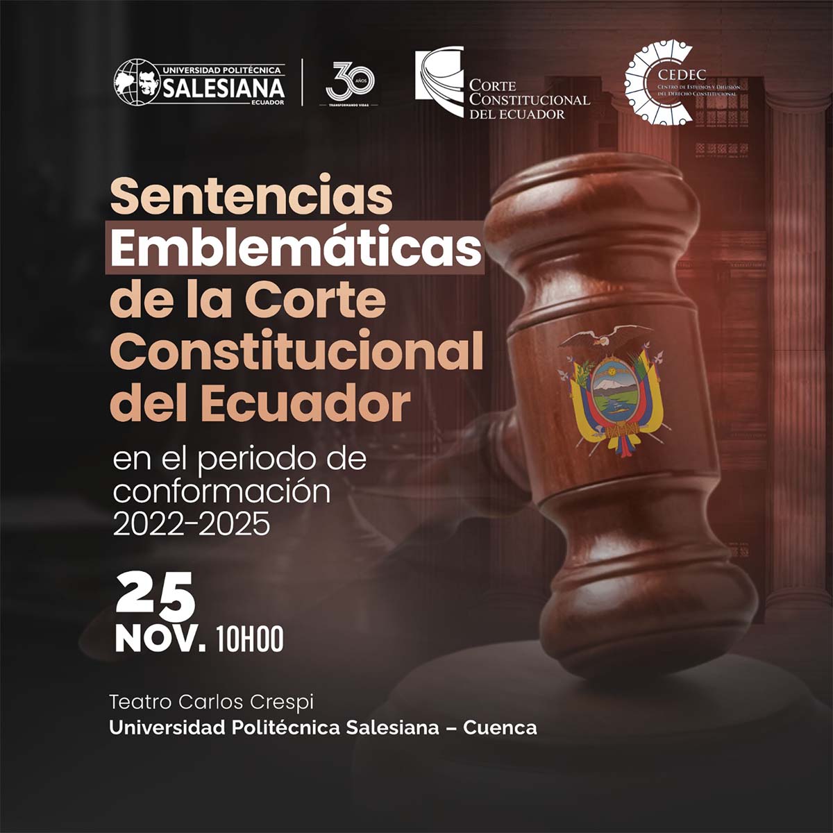 Afiche del evento Sentencias emblemáticas de la Corte Constitucional del Ecuador