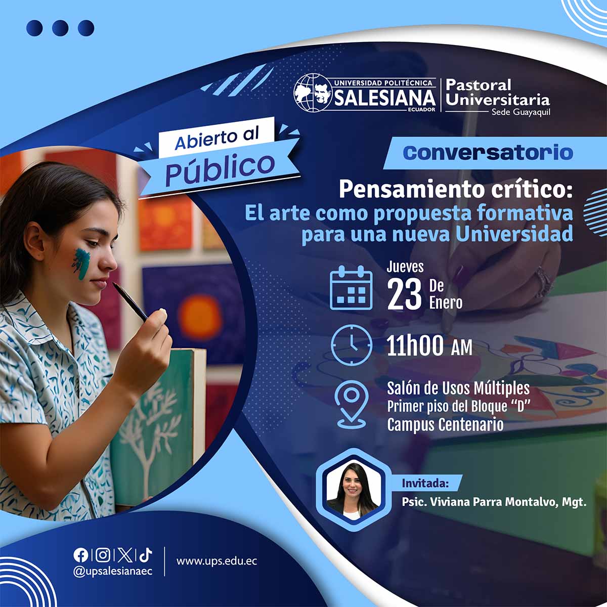 Afiche del conversatorio: El arte como propuesta formativa para una nueva universidad